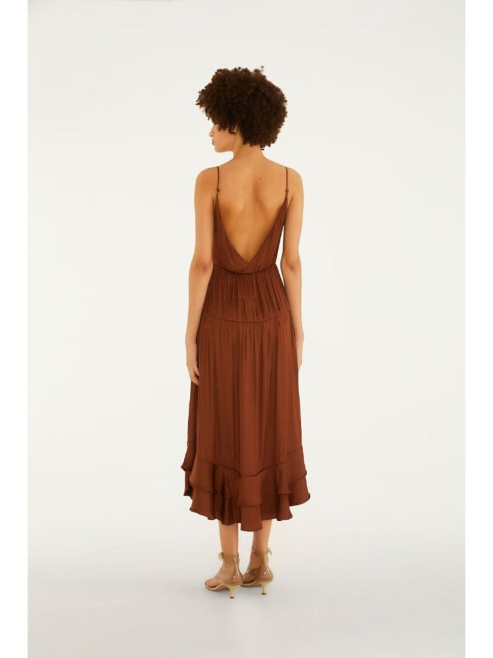 NWOT Farm Rio Ruffled Sleeveless V-Neck Midi Dress Brown Size L - Picture 3 of 16